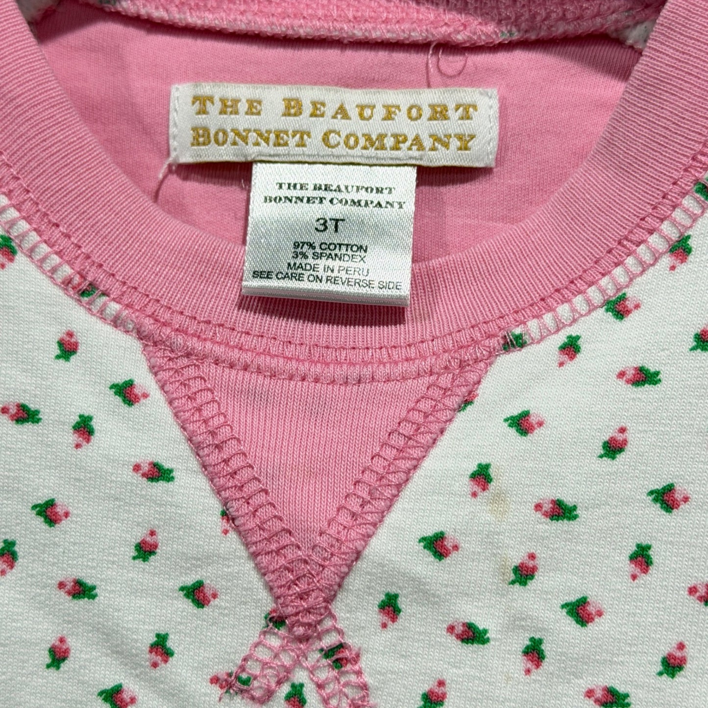 The Beaufort Bonnet Company Sweatshirt Girls 3T White Pink Floral Preppy *Flawed1