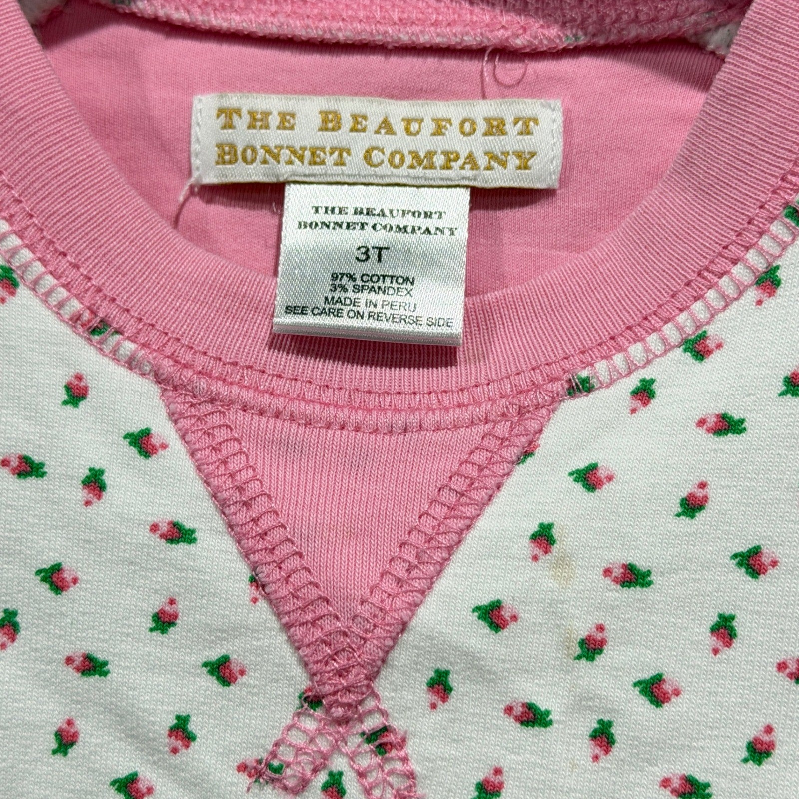 The Beaufort Bonnet Company Sweatshirt Girls 3T White Pink Floral Preppy *Flawed1