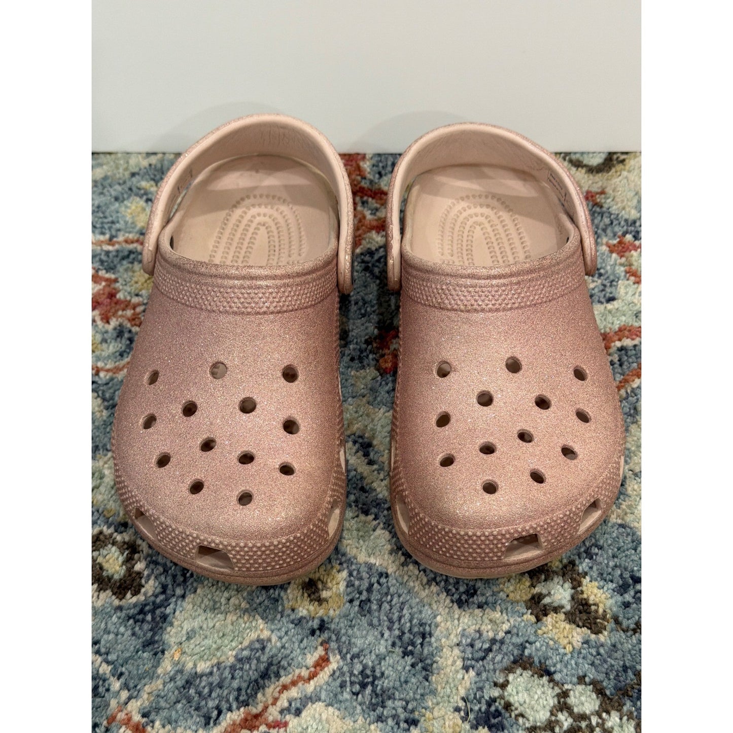 Crocs Classic Clog Girls 4 Rose Gold Glitter Sparkle Comfort1
