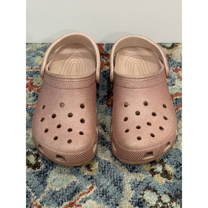 Crocs Classic Clog Girls 4 Rose Gold Glitter Sparkle Comfort1