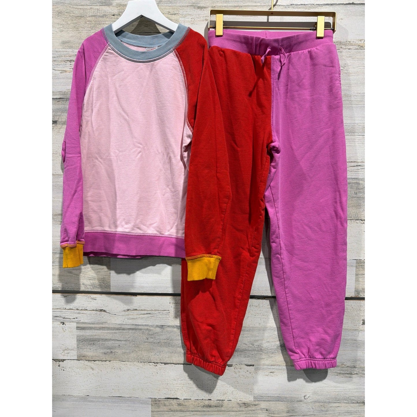 Hanna Andersson Sweatshirt Jogger Set Girls 10 Pink Red Colorblock Scandi EUC0