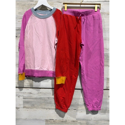 Hanna Andersson Sweatshirt Jogger Set Girls 10 Pink Red Colorblock Scandi EUC0