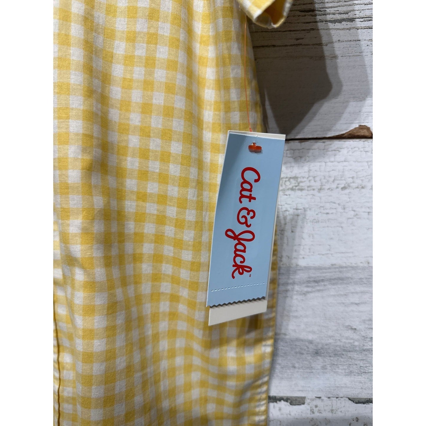 Cat & Jack Button Down Shirt Boys L 12/14 Yellow Gingham Short Sleeve NWT1