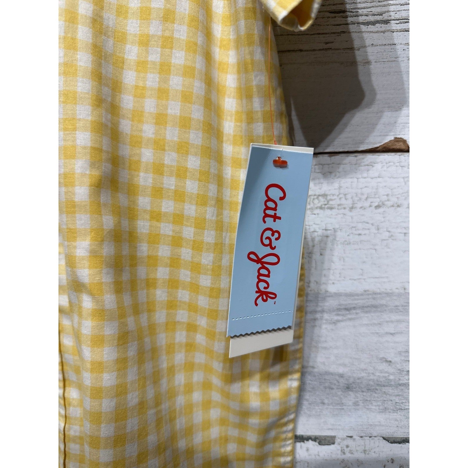 Cat & Jack Button Down Shirt Boys L 12/14 Yellow Gingham Short Sleeve NWT1