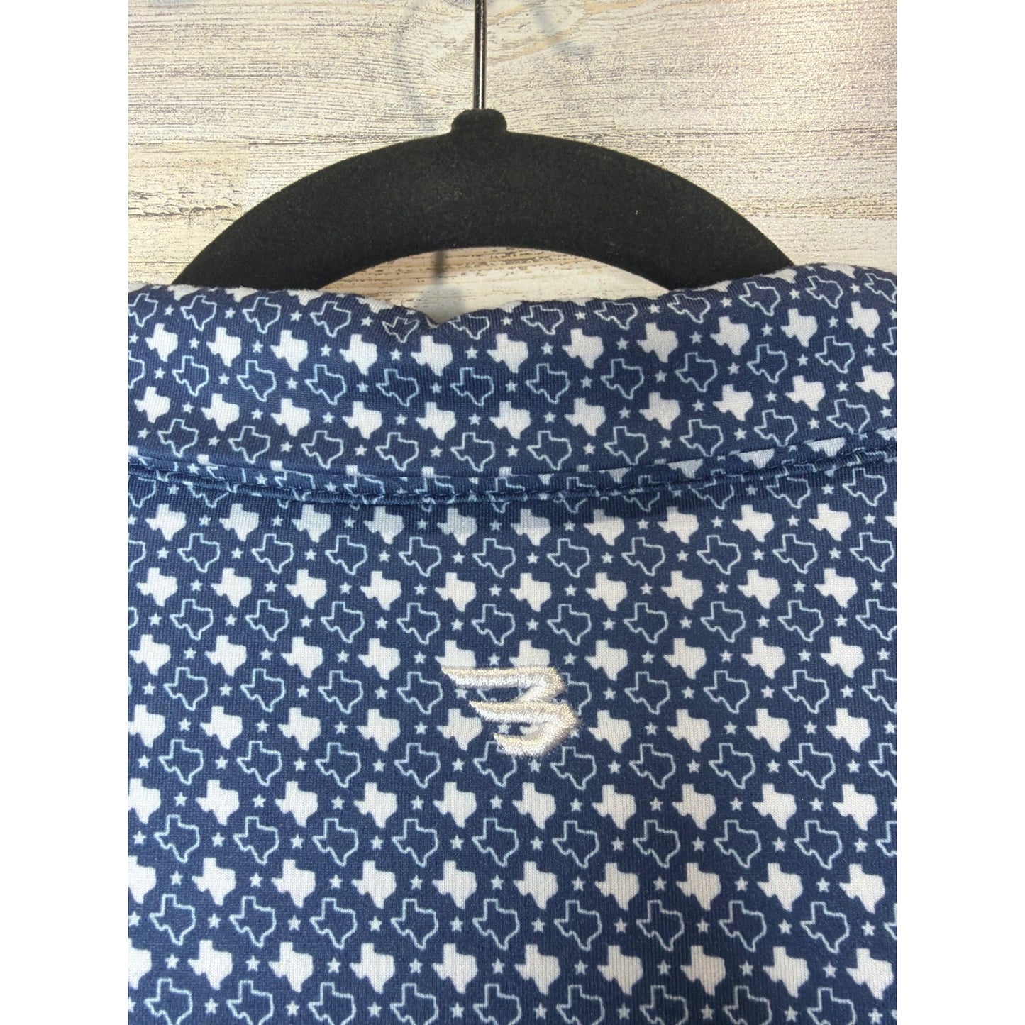Burlebo Polo Shirt Men 2X Blue Geometric Print Performance Golf Texas4