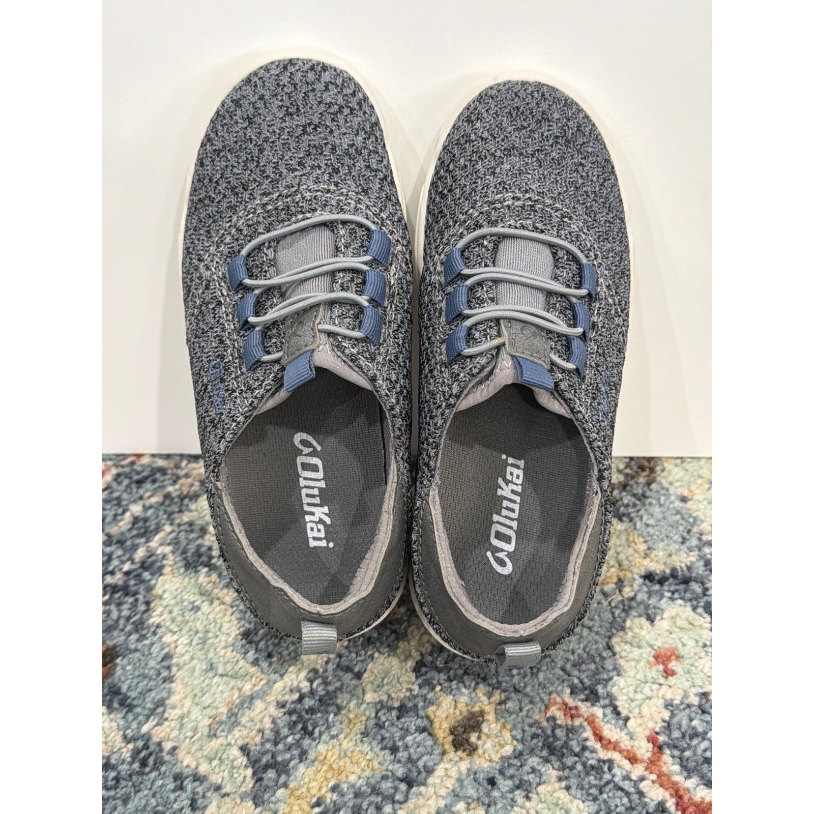 OluKai Nohea Mesh Sneakers Boys Size 12 Gray Blue Slip On Casual EUC5