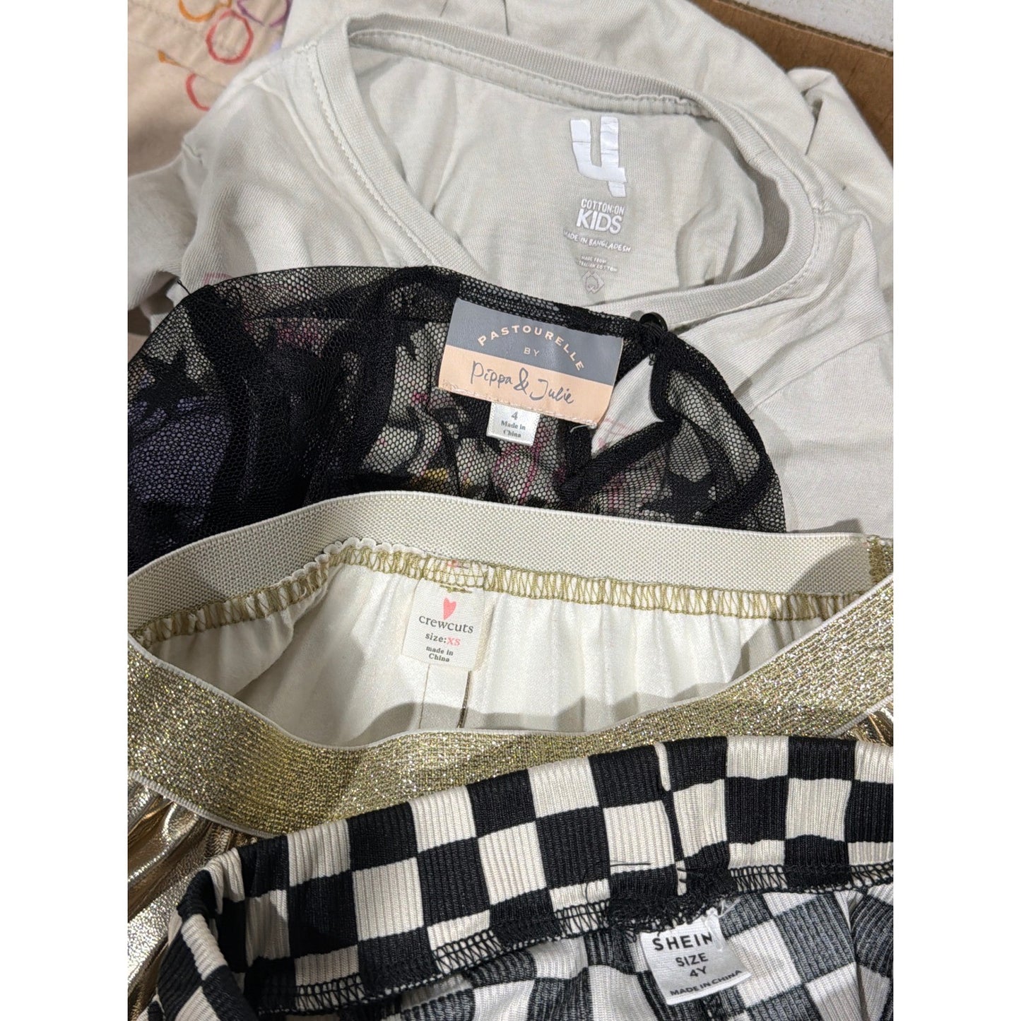 Cotton On Kids Pippa & Julie Crewcuts Bundle Girls 4 Gold Black Checkered EUC5