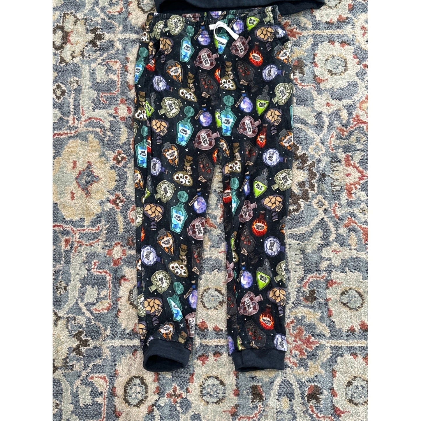 Little Bird Bamboo Pajama Set Kids 9/10 Black Potion Bottle Print EUC2