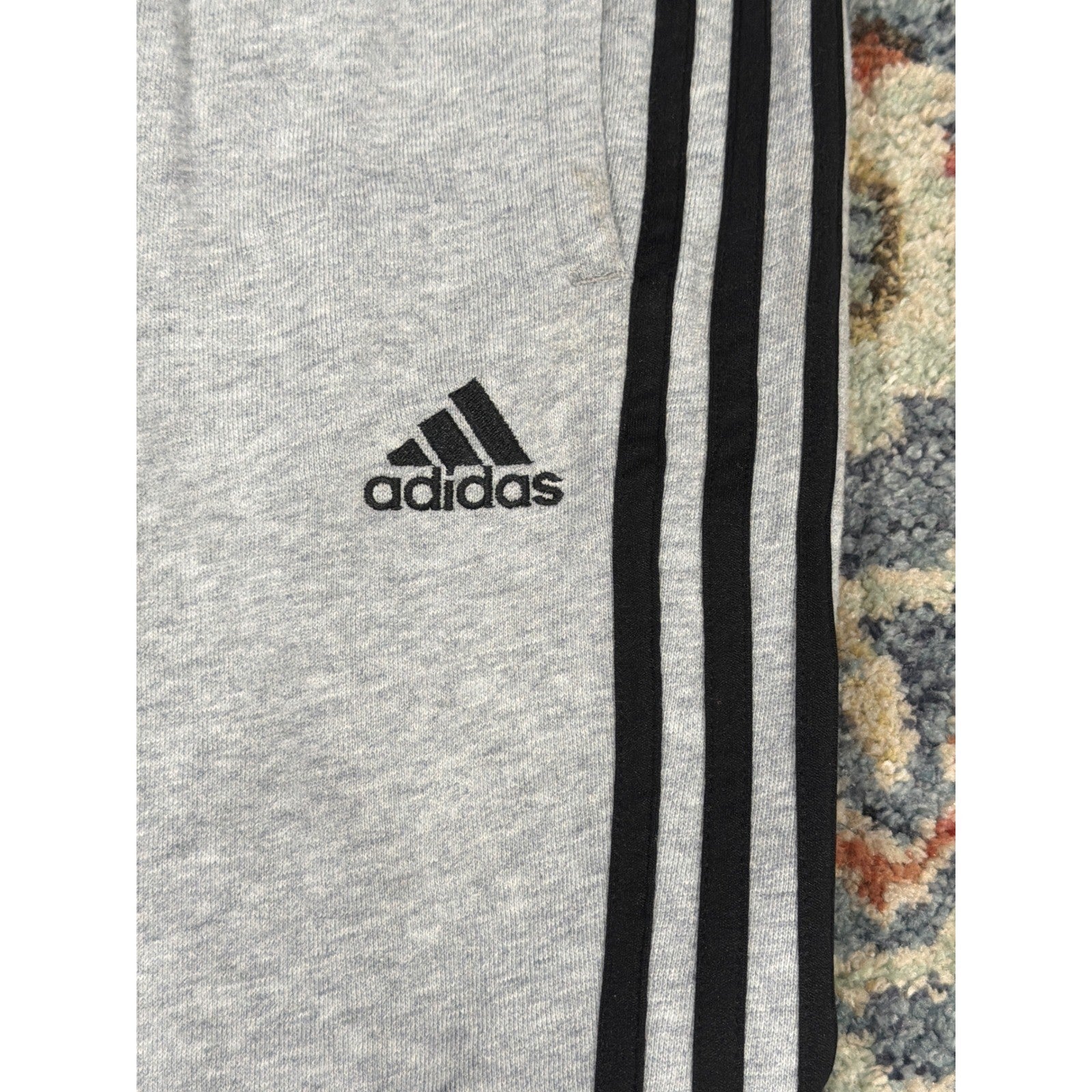 Adidas Sweatpants Boys 10/12 Gray 3-Stripe Fleece Joggers Athleisure *Flawed1