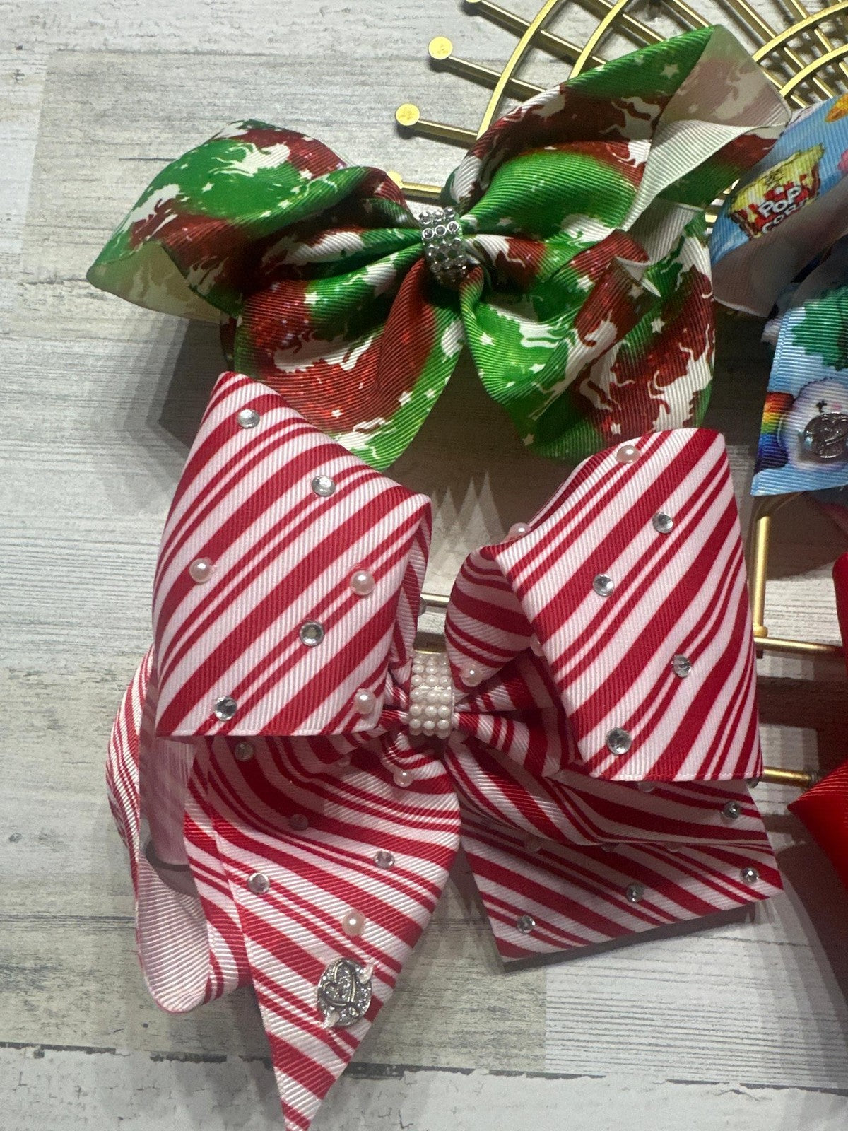 JoJo Siwa Hair Bows Girls OS Multicolor Holiday Rhinestone Pearl 4pc Set EUC1
