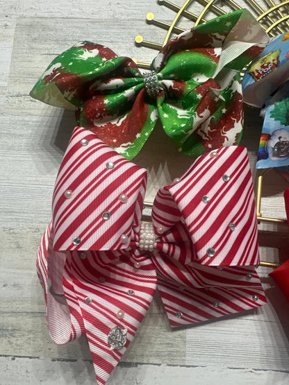 JoJo Siwa Hair Bows Girls OS Multicolor Holiday Rhinestone Pearl 4pc Set EUC1