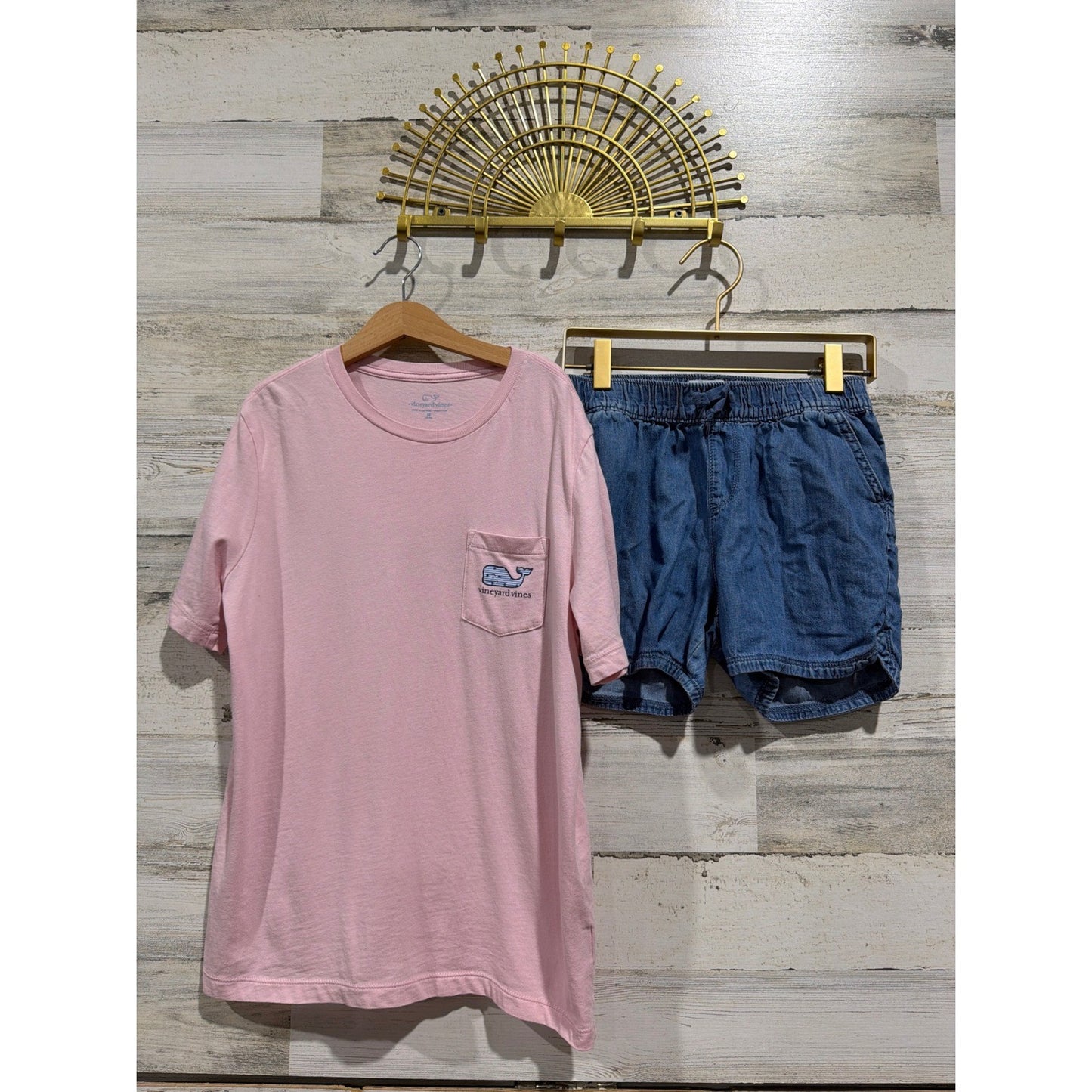 Vineyard Vines T-Shirt Shorts Set Girls 12/14 Pink Blue Whale Preppy EUC0