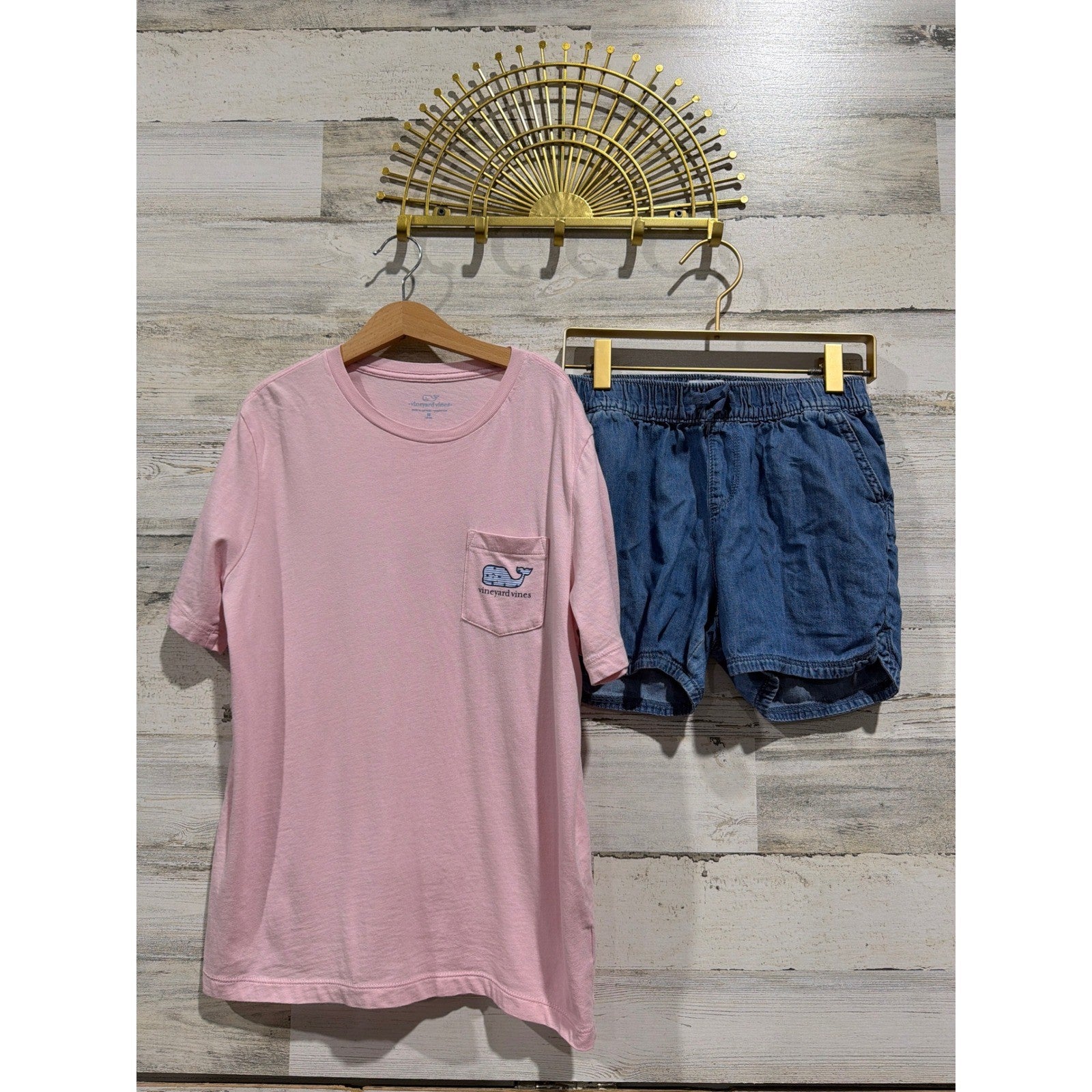 Vineyard Vines T-Shirt Shorts Set Girls 12/14 Pink Blue Whale Preppy EUC0