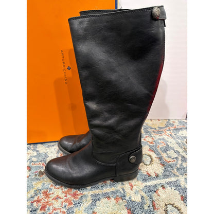 Arturo Chiang Riding Boots Women 8MW Black Leather Wide Calf Classic *Flawed2