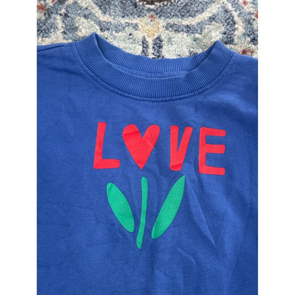 Hanna Andersson Sweatshirt Girls 8 Blue Love Flower Graphic Peplum Hem1