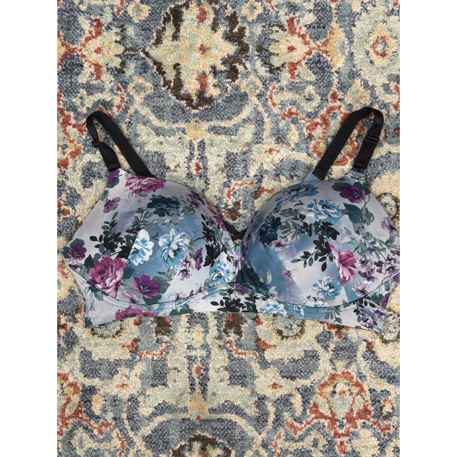 Torrid Floral Smoothing Bra Women 42DD Purple Blue Underwire Romantic0