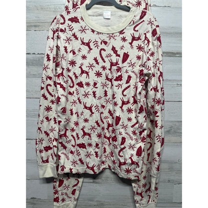Hanna Andersson Pajama Set Womens Large White Red Holiday Reindeer Organic EUC5