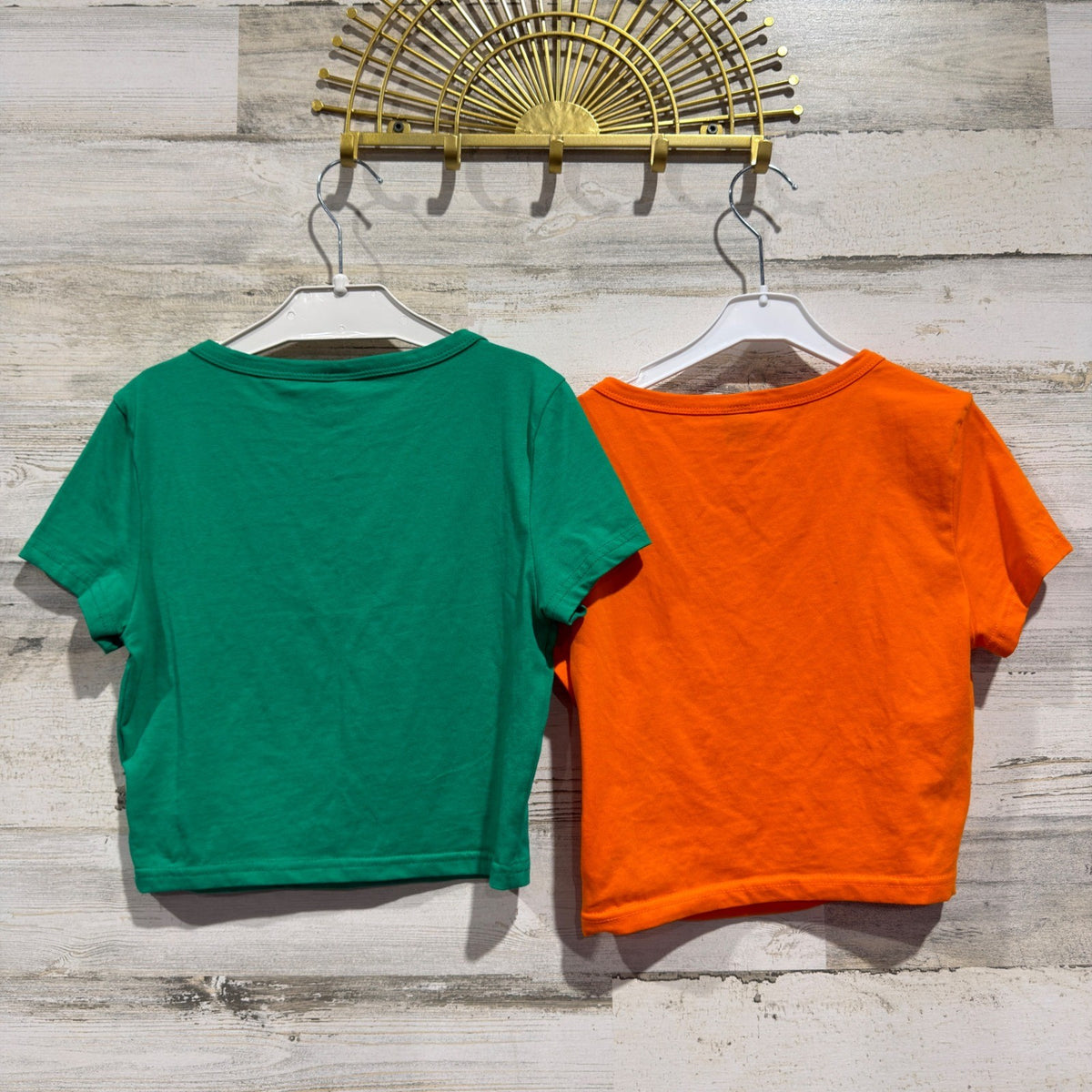 Crop Top 2pk Women S Green Orange Short Sleeve Basic Streetwear EUC4