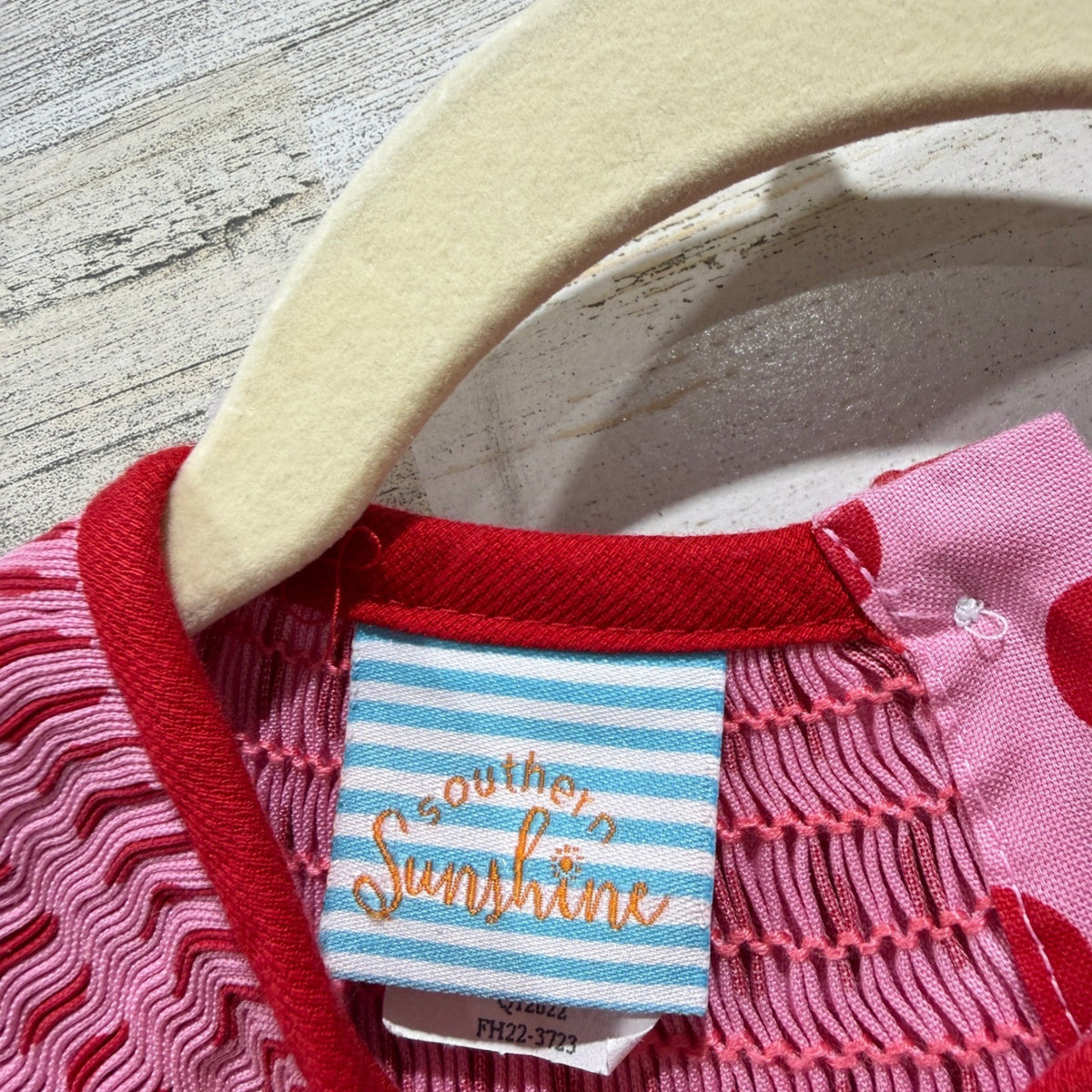 Southern Sunshine Smocked Dress Girls 7 Pink Santa Polka Dot Holiday EUC3