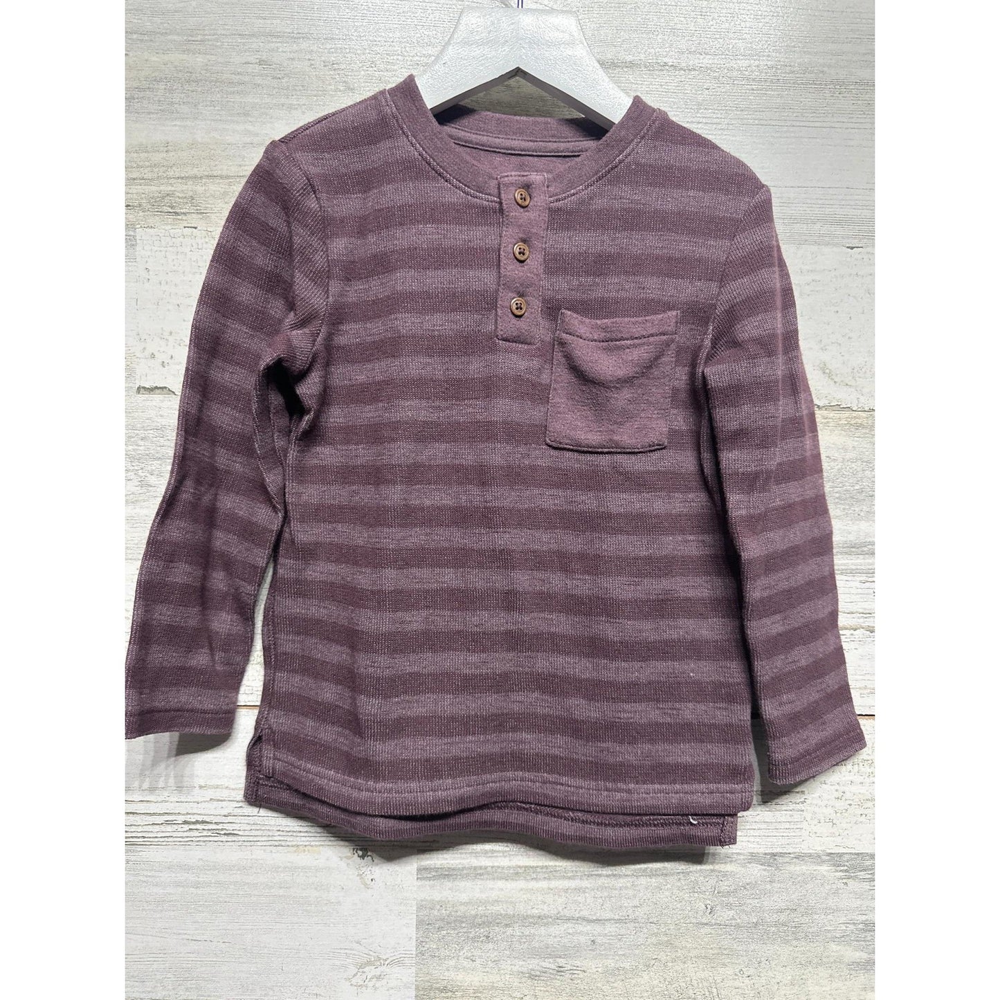Cat & Jack Henley Shirt Boys 5T Purple Striped Long Sleeve Pocket Gorpcore EUC0