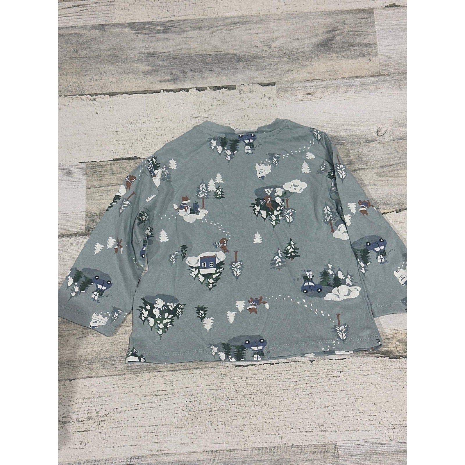 H&M Long Sleeve Tee Boys 12M Blue Winter Forest Animal Print NWOT2