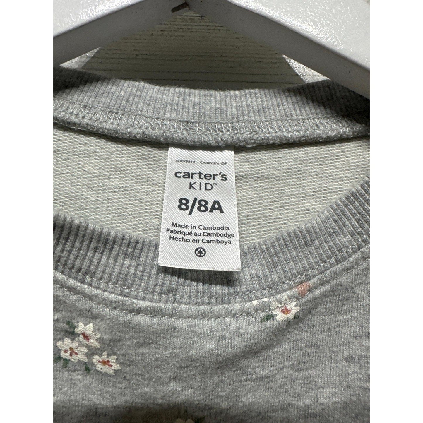 Carter's Sweatshirt Girls Size 8 Gray Floral Print Long Sleeve Pullover EUC1