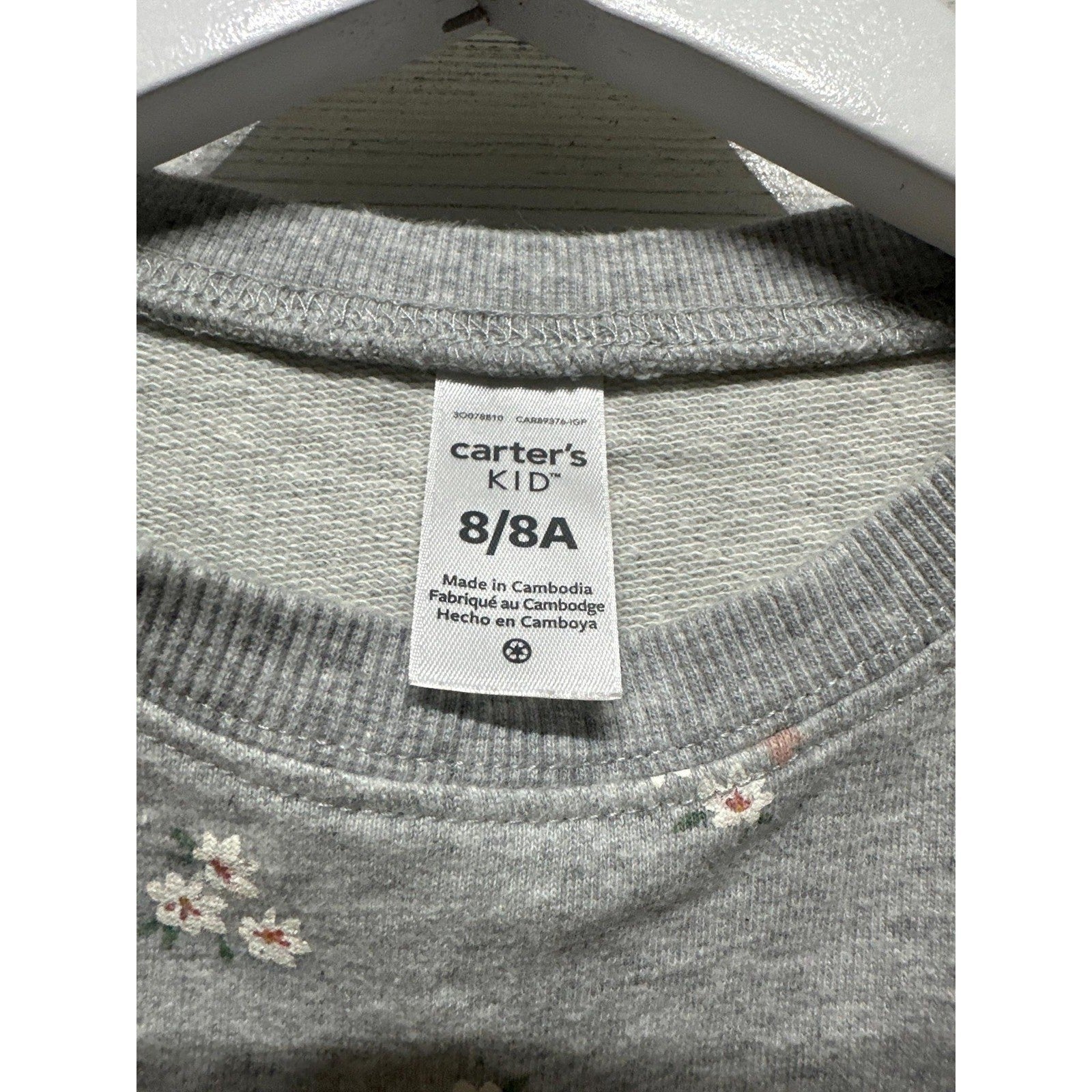 Carter's Sweatshirt Girls Size 8 Gray Floral Print Long Sleeve Pullover EUC1