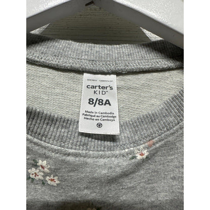 Carter's Sweatshirt Girls Size 8 Gray Floral Print Long Sleeve Pullover EUC1