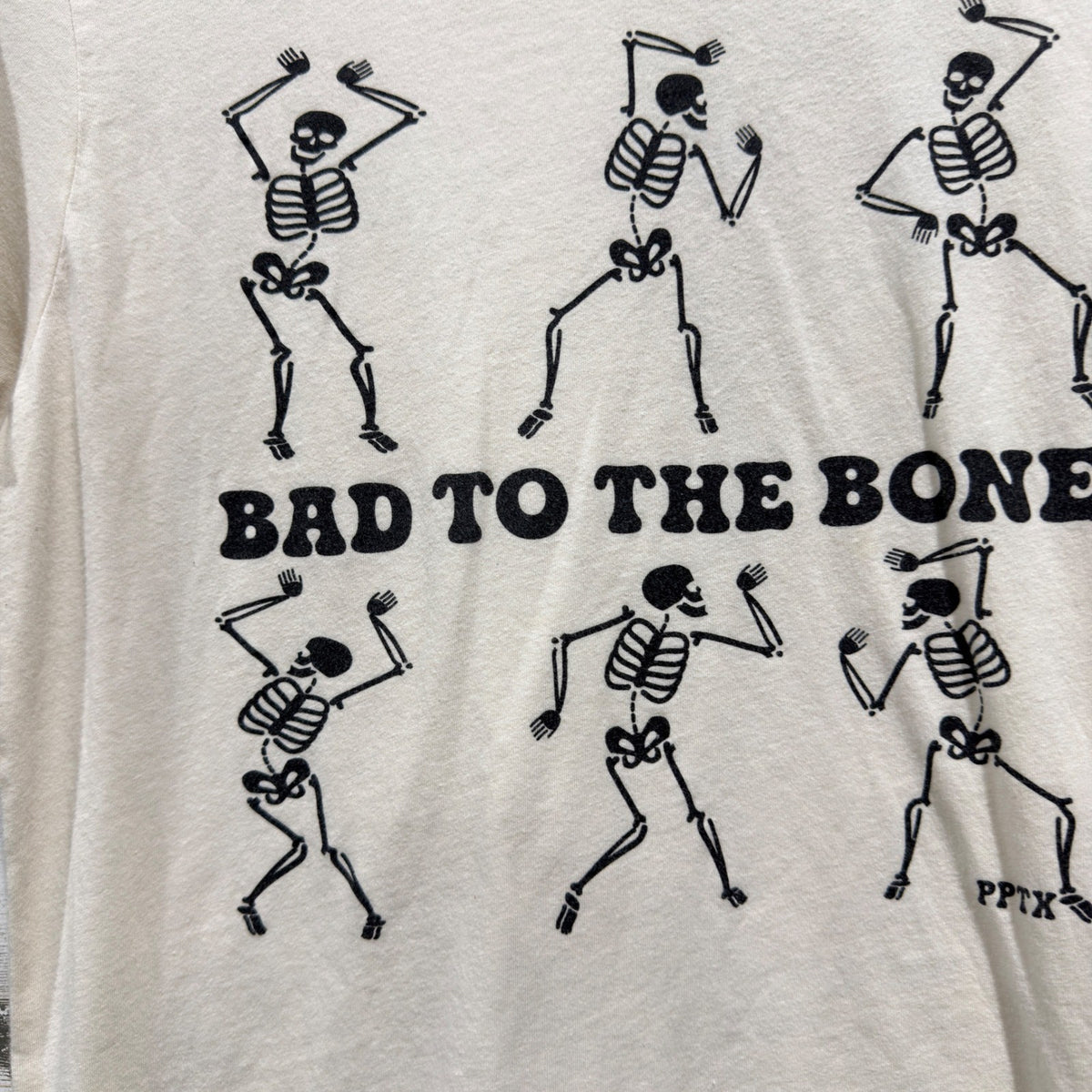 Bella Canvas Bad To The Bone Graphic Tee Women M Cream Cotton Spooky Halloween1