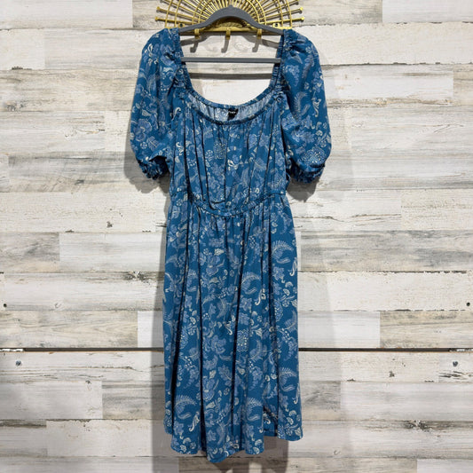 Torrid Floral Puff Sleeve Dress Women 0x Blue Viscose Lyocell Cottagecore EUC0