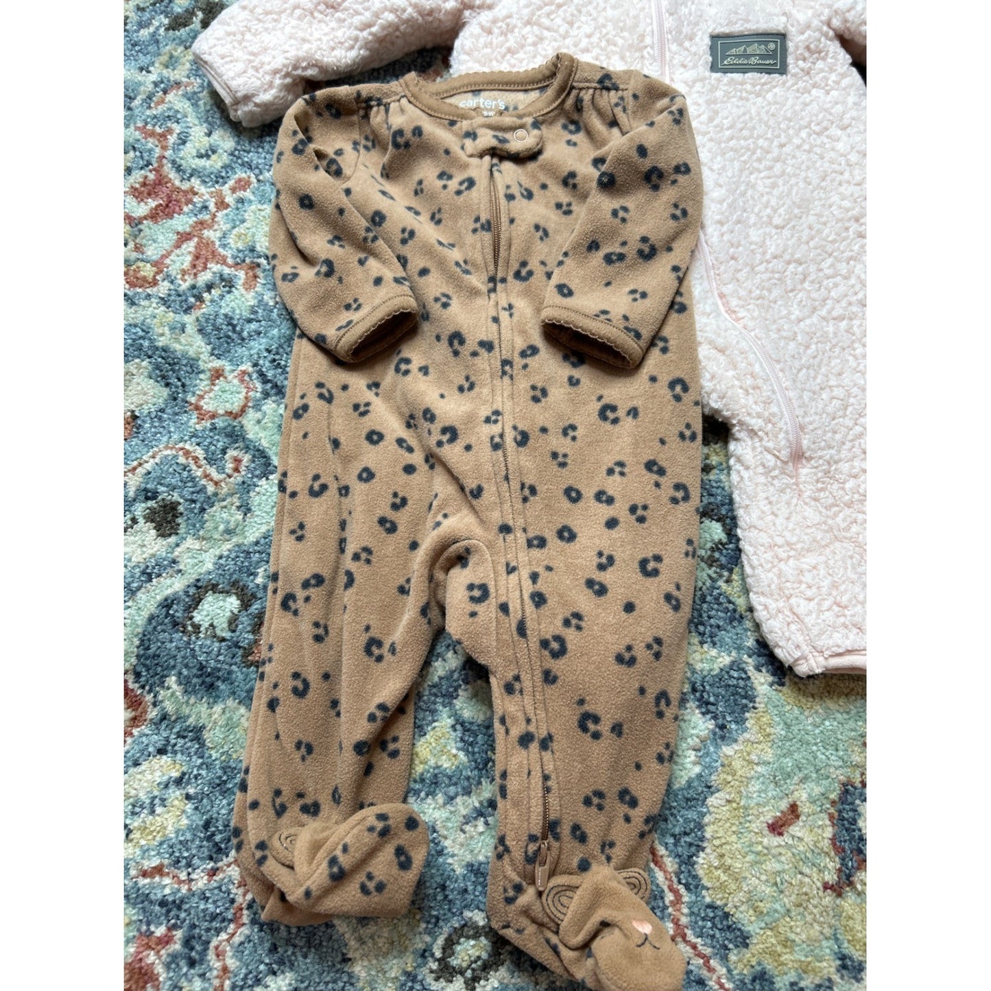 Carter's Eddie Bauer Jacket Sleepers Girls 3-6M Pink Brown Animal Print EUC2