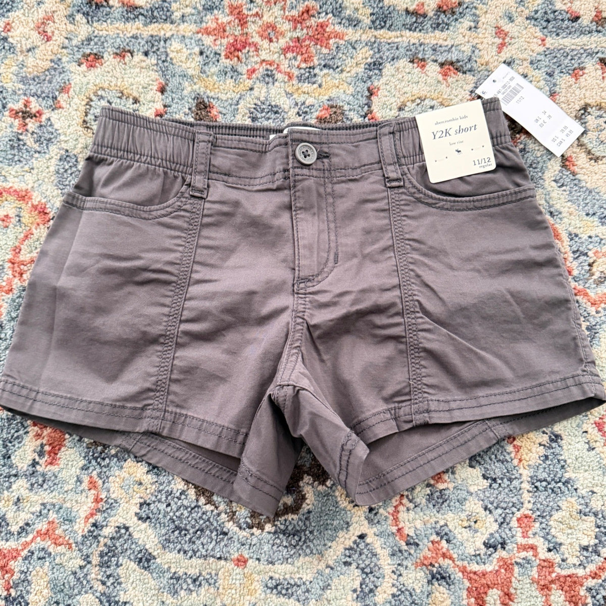 Abercrombie Kids Y2K Short Girls 11/12 Gray Low Rise Adjustable Waist NWT0