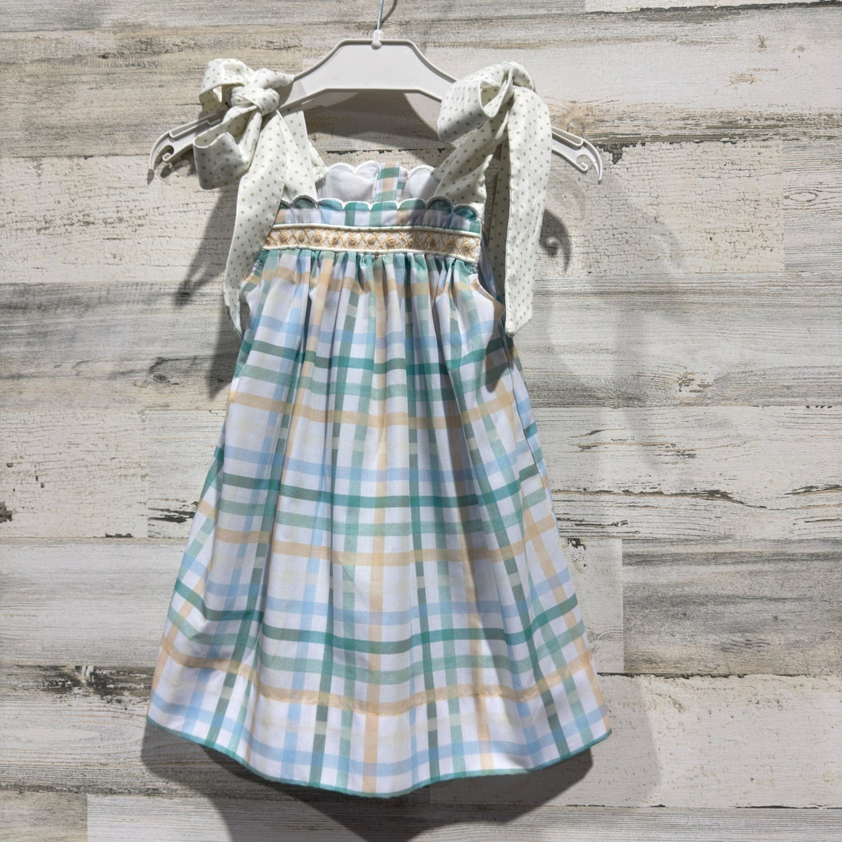 Little Bear Smocks Plaid Smocked Dress Girls 24M Blue Green Classic EUC0