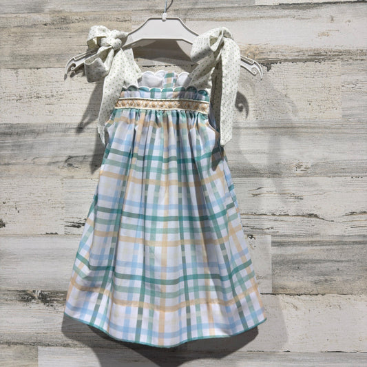 Little Bear Smocks Plaid Smocked Dress Girls 24M Blue Green Classic EUC0