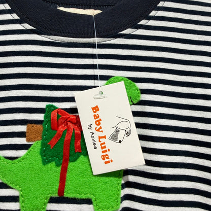 Baby Luigi Shirt Boys 12M Navy White Striped Dinosaur Christmas Holiday NWT2