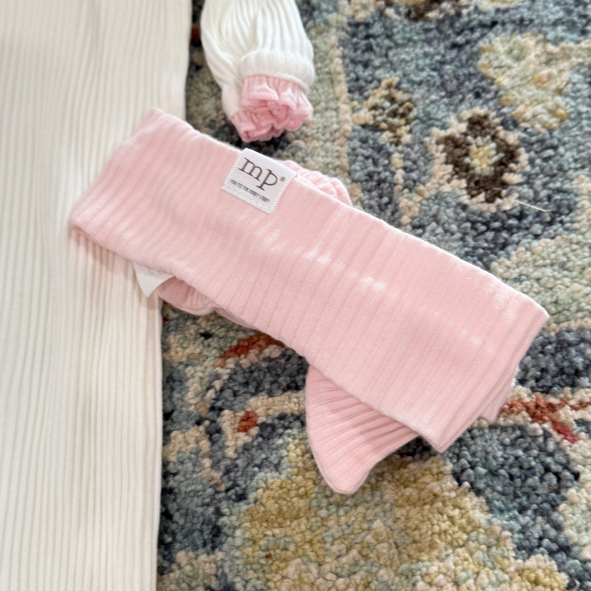 Mud Pie Hello World Sleeper Gown Girls 0-3M White Pink Ruffle Ribbed EUC7