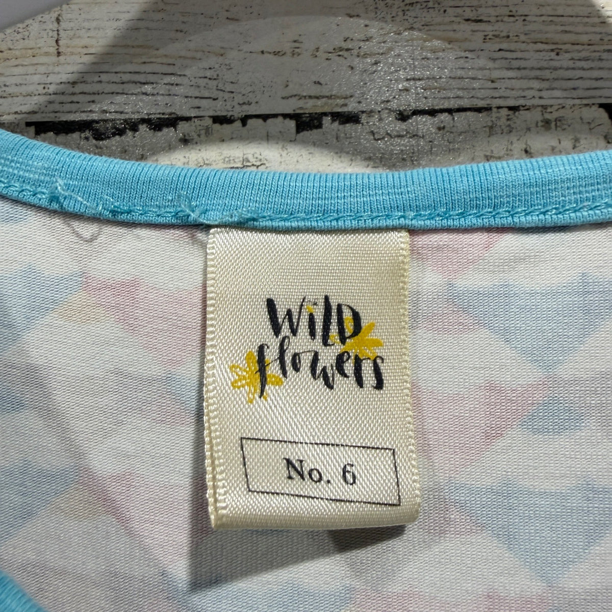 Wildflowers Pencil Tunic Top Girls 6 Blue Pink Geometric Cotton Boutique EUC2