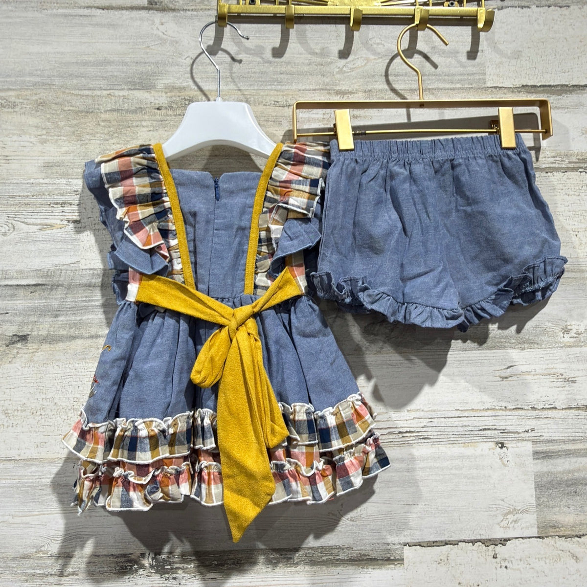 Evie's Closet Dance In The Rain Dress Set Girls 18M Blue Plaid Cotton NWT6