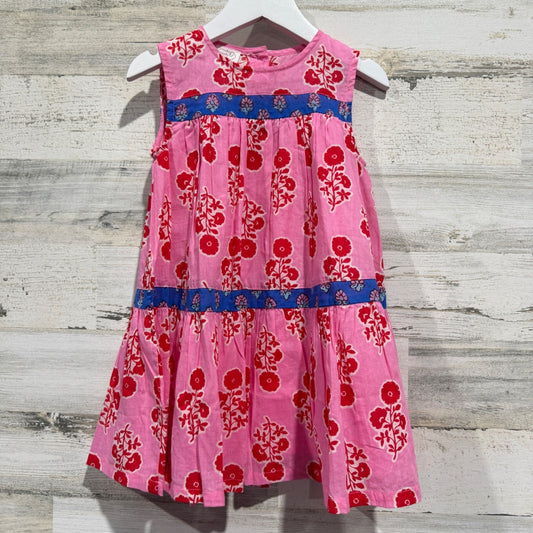 Mud Pie Floral Tiered Dress Girls 3T Pink 100% Cotton Boho EUC0