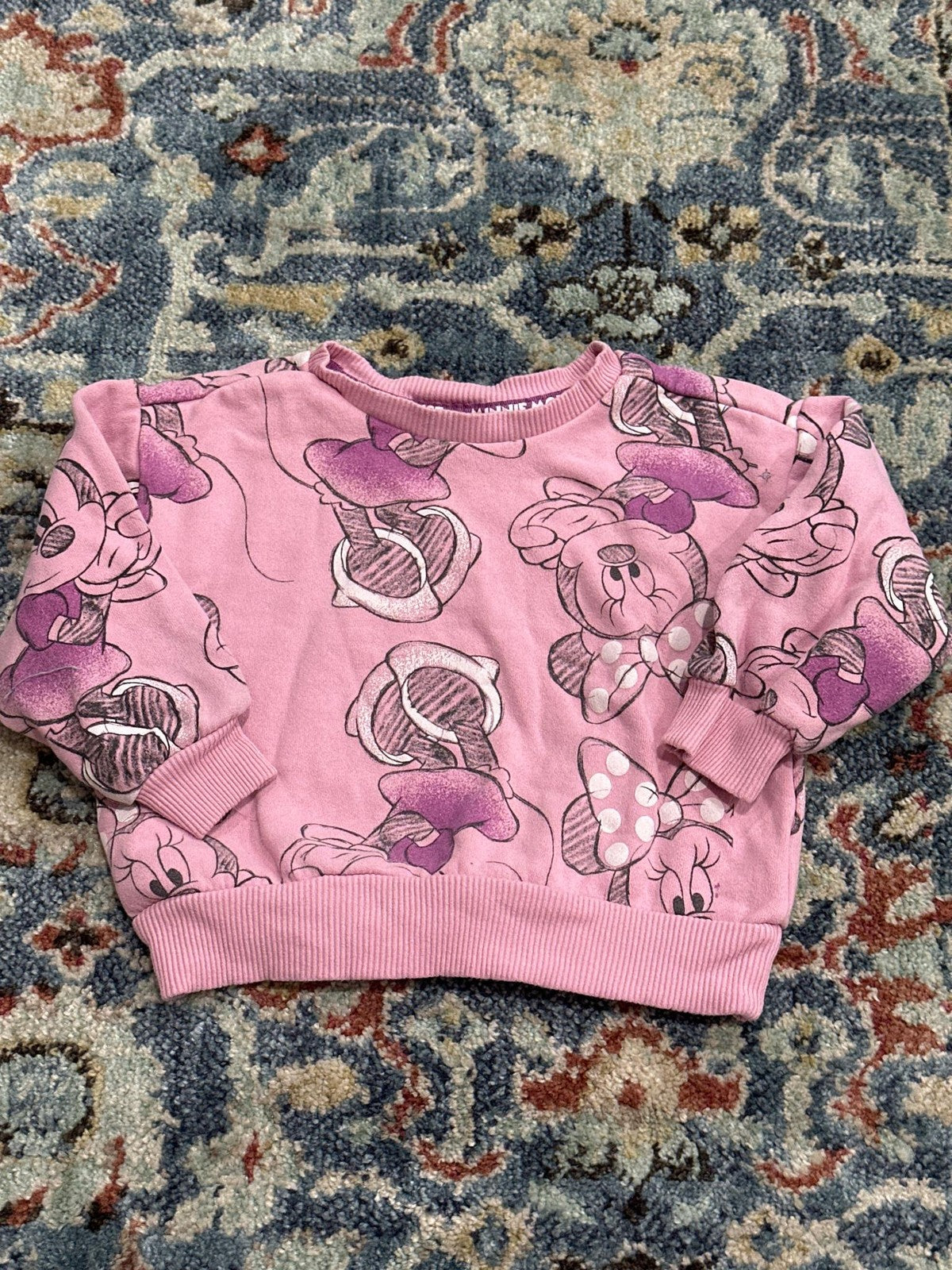 Disney Minnie Mouse Sweatshirt Girls 2T Pink All Over Print Pullover EUC0