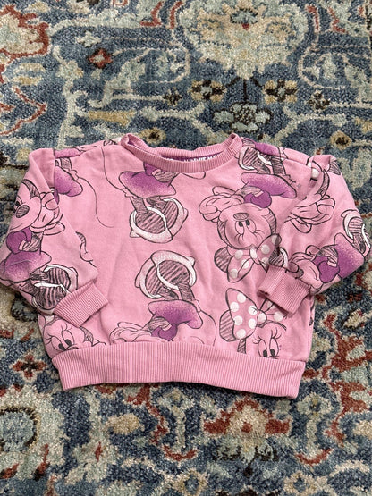 Disney Minnie Mouse Sweatshirt Girls 2T Pink All Over Print Pullover EUC0