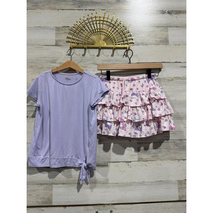 Sanrio Rumi Ryder Skort Shirt Bundle Girls 8-10 Purple White Kuromi Kawaii EUC2
