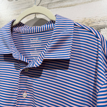 Croft & Barrow Performance Polo Shirt Men XL Blue Pink Striped Casual EUC1