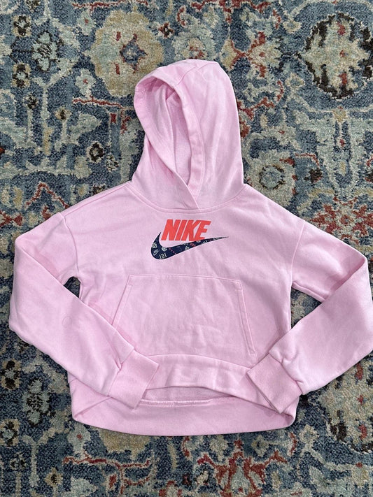 Nike Hoodie Girls Small Pink Cropped Graphic Logo Pullover EUC0