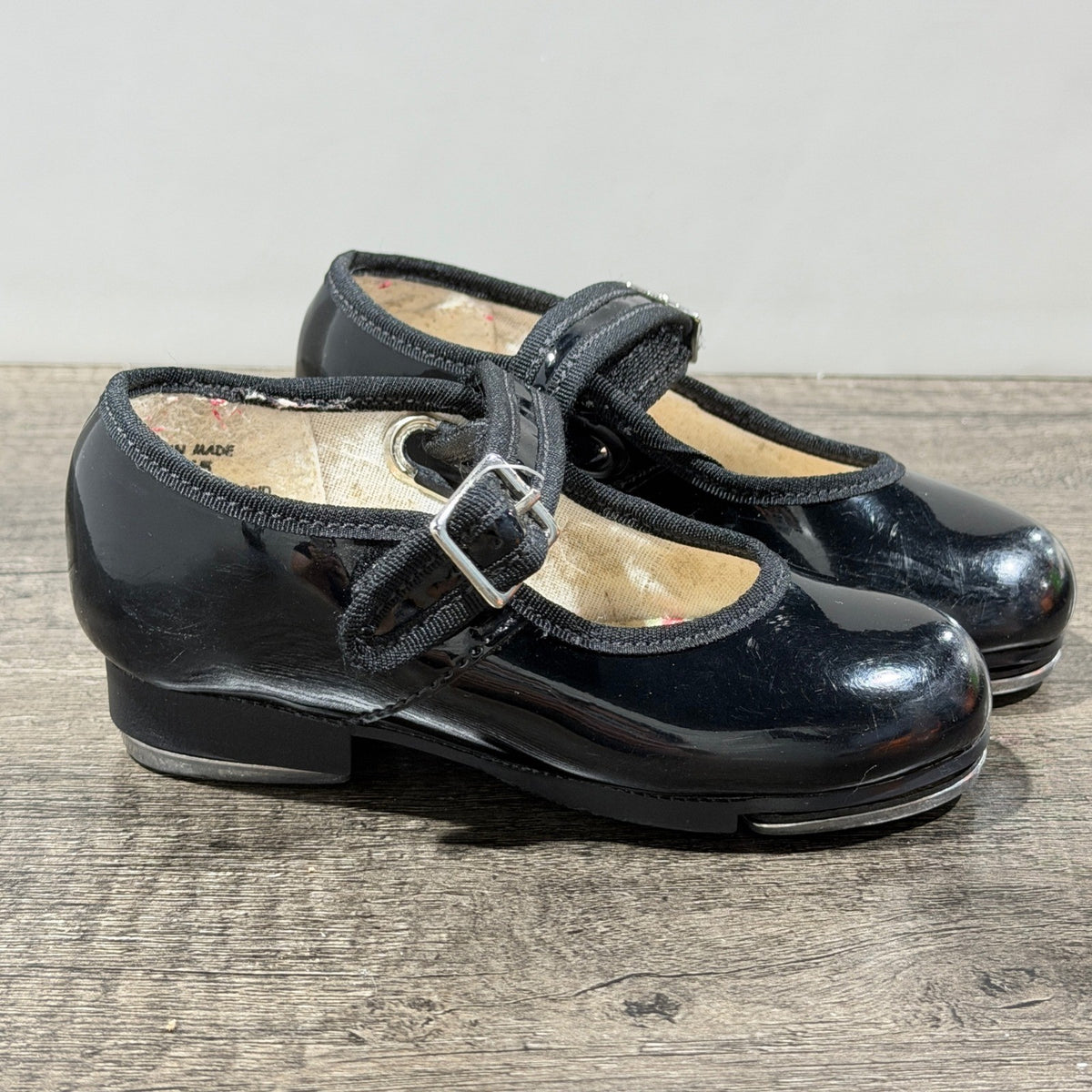 Capezio Tap Shoes Girls 7.5 Toddler Black Patent Mary Jane Tele Tone Dance GUC1
