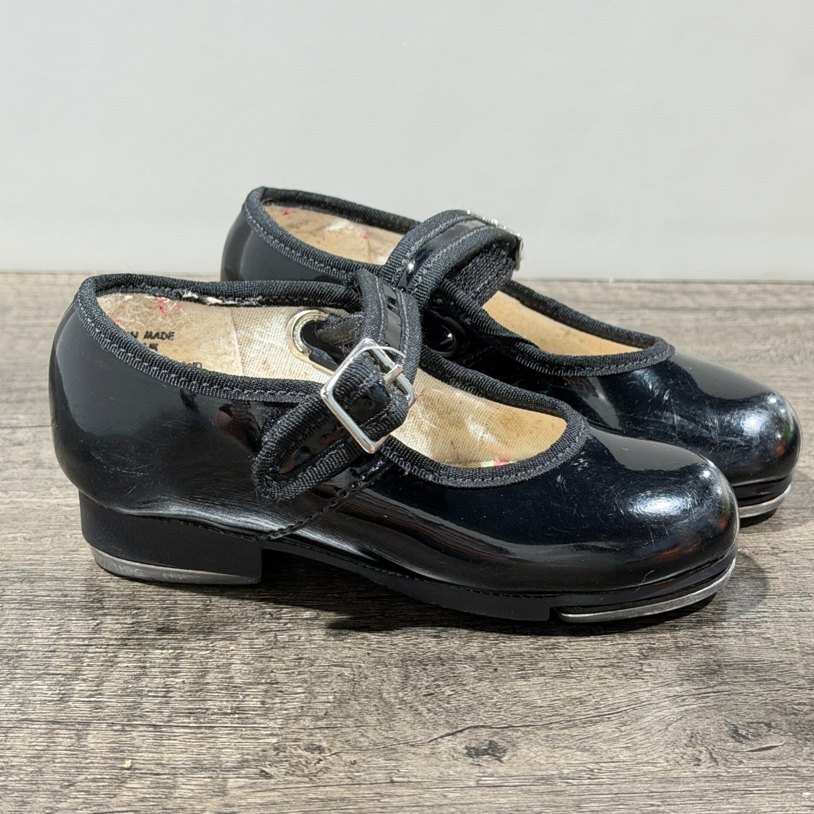 Capezio Tap Shoes Girls 7.5 Toddler Black Patent Mary Jane Tele Tone Dance GUC1