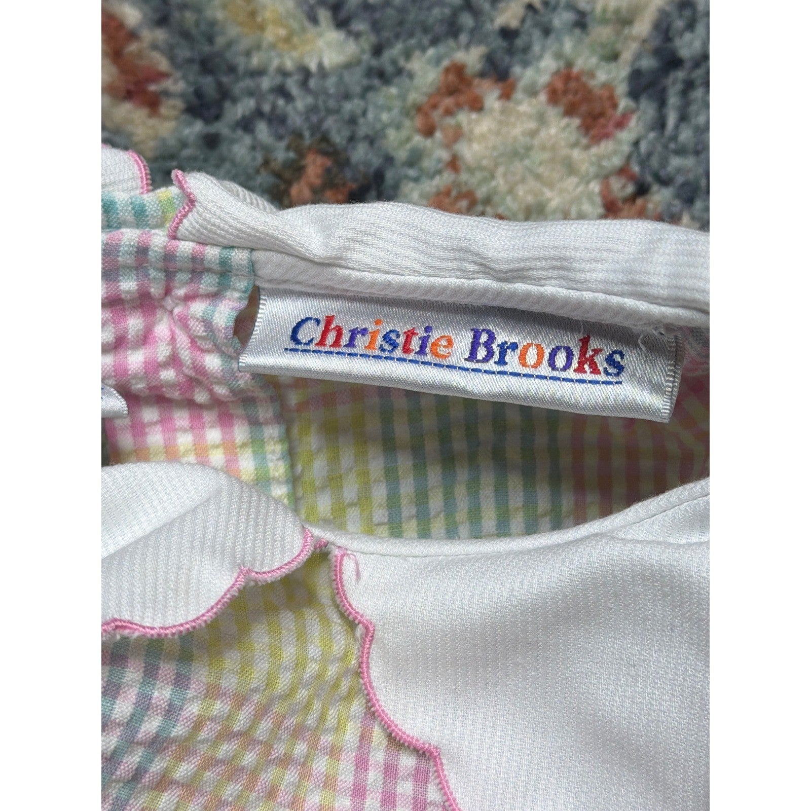 Christie Brooks Smocked Dress Girls 5/6 Pastel Gingham Seersucker4