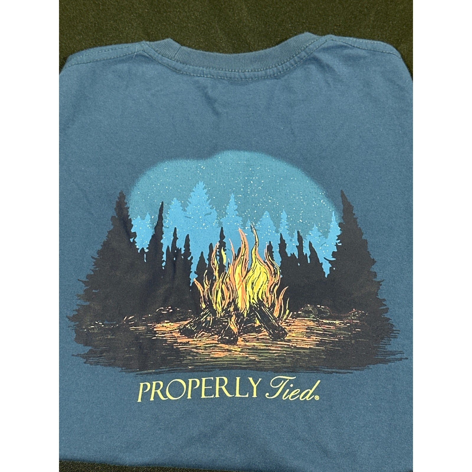 Properly Tied Graphic T-Shirt Boys Size 8 Blue Campfire Forest EUC0