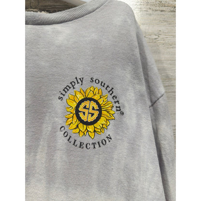 Simply Southern Long Sleeve Shirt Girls Medium Grey Navy Tie Dye Sunflower2