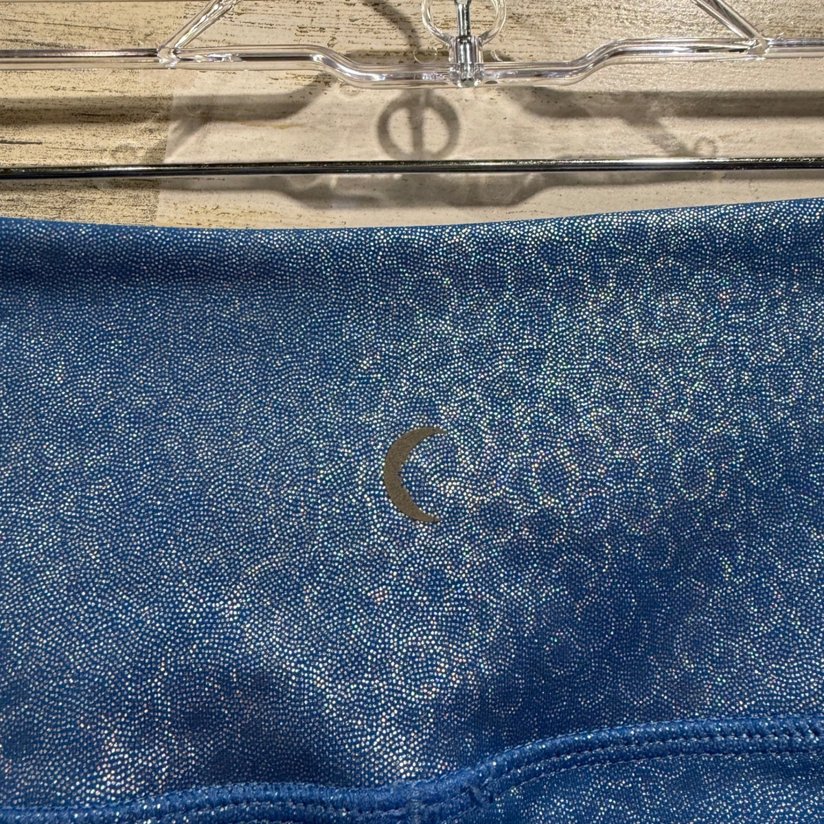 Zyia Metallic Leopard Pocket Leggings Women 6-8 Blue Shimmer Print EUC3
